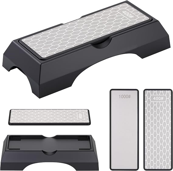 Diamond Sharpening Stone Double-Sided, 400/1000 Sharpening Stone with Non-Slip Base, Durable Diamond Whetstone, Hard Sharpener for Chisel Knife Axe and Scissors