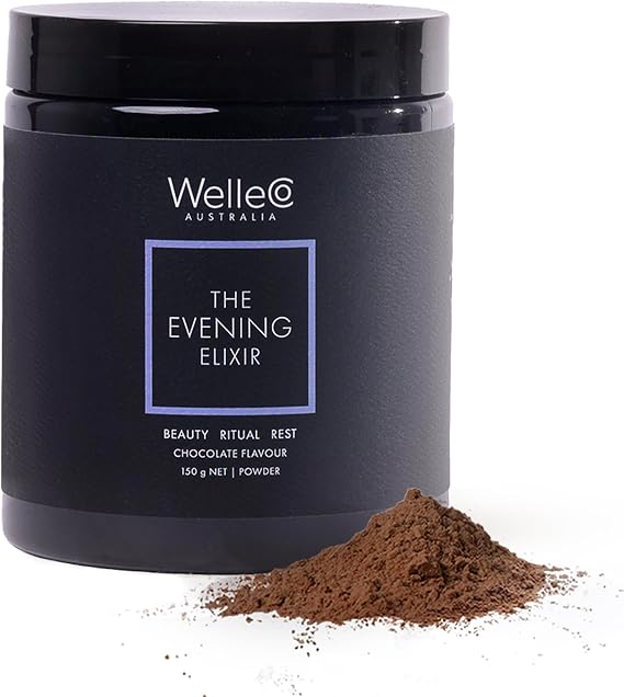 WelleCo The Evening Elixir, Vegan Healthy Hot Chocolate Beauty Drink Mix, with Magnesium & Vitamin C Powder Supplement for Sleep, Collagen & Skin Glow, Low Calorie, Dairy-Free, 150g