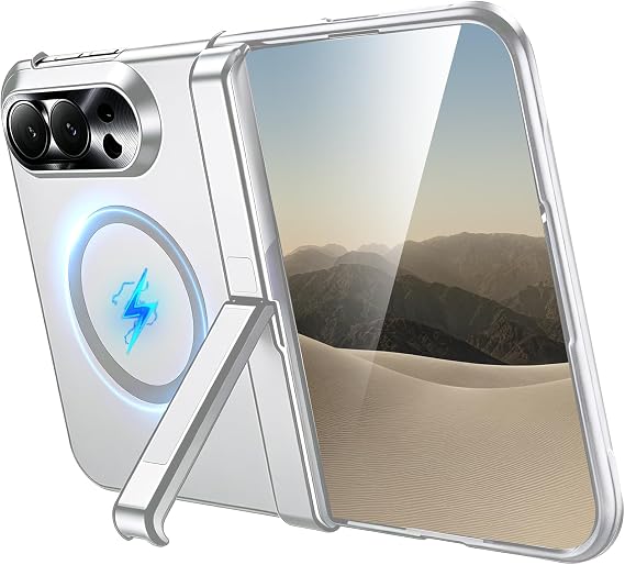 Miimall Apple iPhone Duo用超薄型ケーススクリーンプロテクターフィルム、MagSafe対応、スタンド&ヒンジプロテクター、フルカメラ保護トレンディスリムフロストフルカバー iPhone Duo White