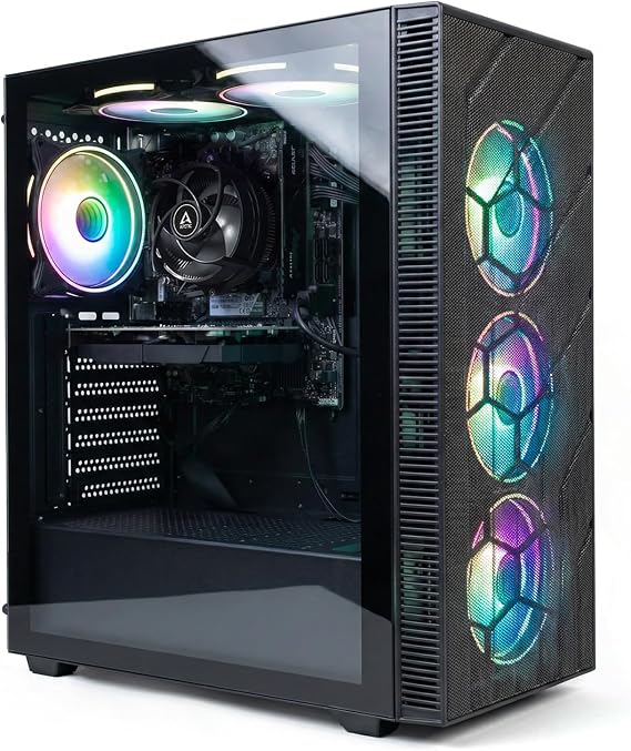 GTR Gaming PC – Ryzen 5 5500 Desktop Computer, Radeon RX 7600 8GB Graphics, 16GB DDR4 RAM, 1TB NVMe SSD, 650W Power Supply, Windows 11 Gaming Desktop PC, Wi-Fi, ARGB Case.