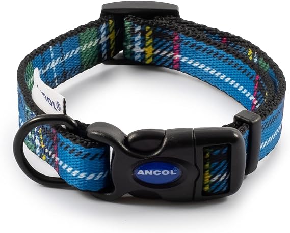 Ancol Nylon Adjustable Collar, 20-30 cm, Tartan Blue