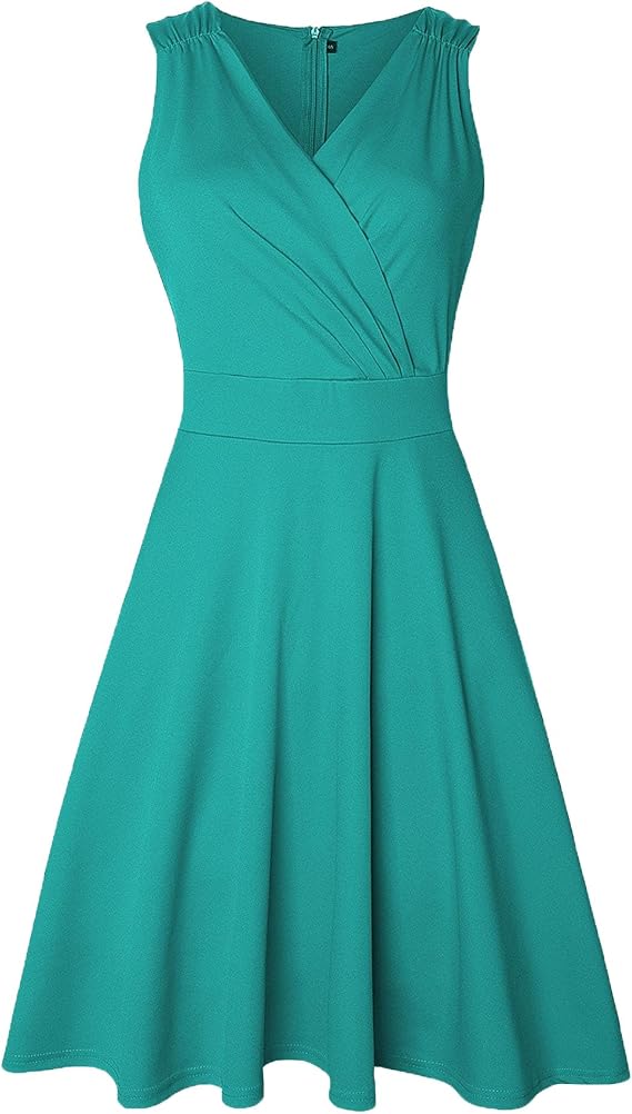 DGKaxiyaHM Women's V Neck Ruffle Strap Dress Vintage Slim Fit Flowy Cocktail Dress from Casual Wedding Party Dresses