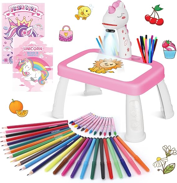Girls Toys Drawing Projector Table for Kids with 72 Patterns Unicorn Gifts Toy for 3 4 5 6 7 8 Year Old Girls Boys Kids Drawing Supplies