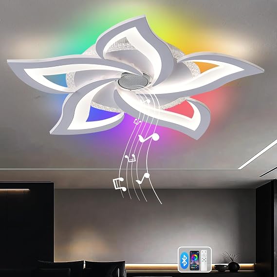Bluetooth Ceiling Lights with Remote Control and App,RGB Color Changing Ceiling Lamp with Timer and Memory,Dimmable Living Room Light with Eye Protection,for Bedroom,Bar,Kids Room,White