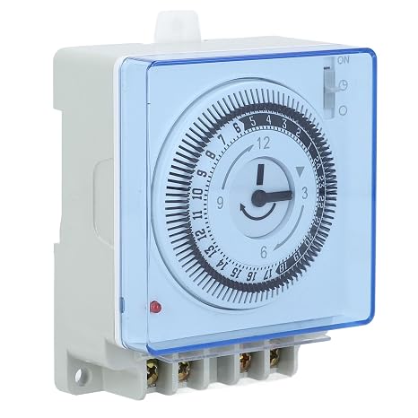 Mechanical Timer Switch 24 Hour 15 Minute Interval Automatic Power Off Timer with PC ABS Housing and Load Indicator for Lights Pumps Fans Heaters