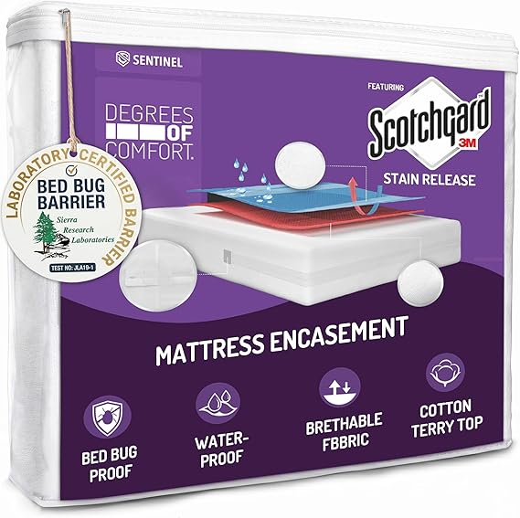 Twin Size Mattress Encasement - Bed Bug Proof - 6-8" Deep Bed - Dust Mite Resistant - Hypoallergenic - 6 Sided - 3M - Scotchgard
