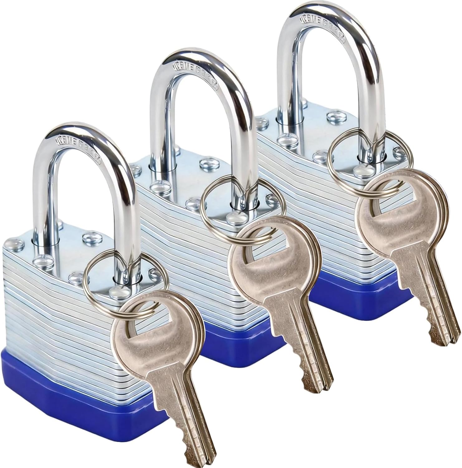 SEPOX® Trinity Keyed-Alike Padlocks Outdoor, Reinforced Laminated Steel Body Heavy-Duty 40MM, Uncuttable Standard Shackle, 3-Pcs-Pack, 6-Pcs Same Keys, for Gym Locker,Toolbox, Shed, Storage