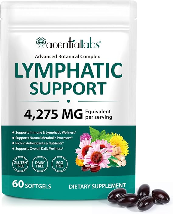 Lymphatic Drainage Supplements, Herbal Blend for Immune and Fluid Health for Men Women, Formula for Lymph System Balance (60 Softgels)