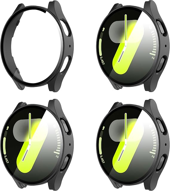 Diruite 4-Pack Case for Samsung Galaxy Watch 7 Tempered Glass Screen Protector,Ultra Thin HD Tempered Glass Scratch Resistant PC Protective Cover for Samsung Galaxy Watch 7 Case