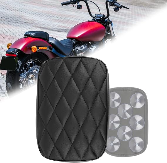 DREAMIZER Motorcycle Rear Passenger Cushion, 8 Suction Cups Motorcycle Rear Seat Pad Compatible with Harley Sportster XL 883 1200 Dyna Softail Touring Cruiser Chopper Custom