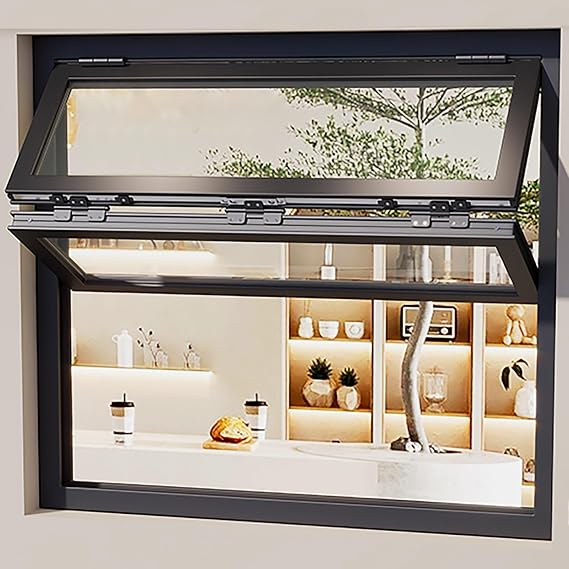 Folding Serving Window with Safety Lock, Customizable Aluminum Outdoor Kitchen & Bar Design, Foldable Sliding Window for Concession Use