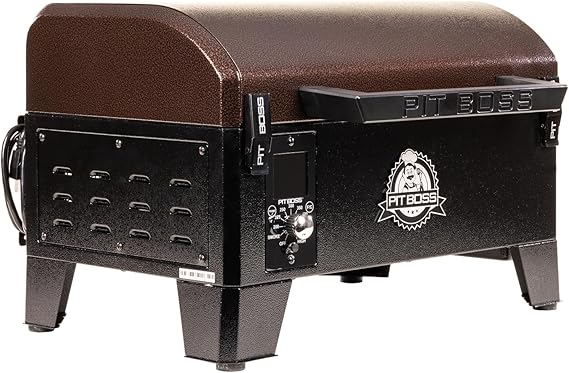 Pit Boss 150 Mahogany Series Wood Pellet Grill & Smoker with Flame Broiler 256-Sq. In. Cooking Space, 180F to 500F Temperature Range, 5 lb. Pellet Hopper, for Tailgating, Camping, or Travel, Brown