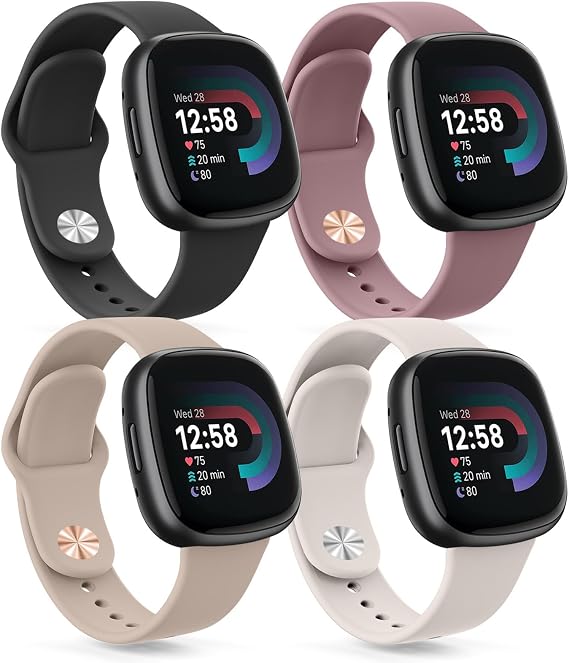 Meliya 4Pack Straps for Fitbit Versa 3 Strap For Women Men, Adjustable Silicone Replacement Wristband FOR Fitbit Sense/Sense 2/Versa 4