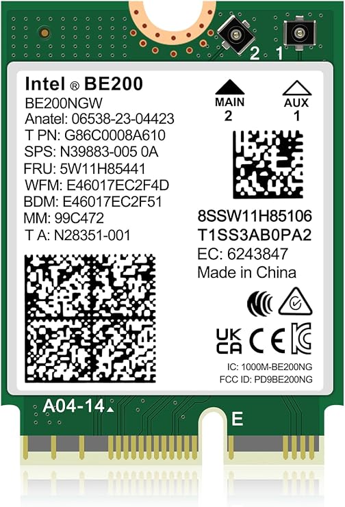 WiFi 7 Wireless Card Intel BE200 NGW Bluetooth 5.4 5800Mbps M.2/NGFF Network Support Windows 10/11 (64bit) Linux Not Support AMD. Ideal for WiFi7/WiFi6E/WiFi6/WiFi5 Router and Wireless AP