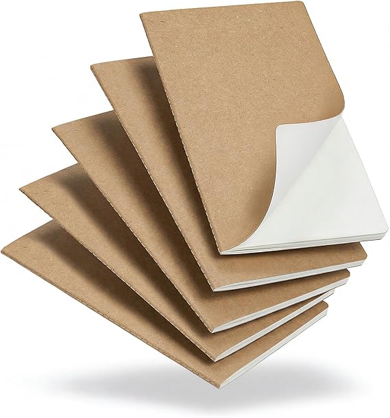 5 Pack Plain Notebooks Bulk A5, 60 Pages Blank Journals, 8.3x5.5 Inches