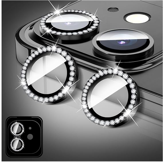 LucBuy Diamond Camera Lens Protector Compatible for iPhone 12/12 Mini, Sparkling Camera Lens Cover Film Stickers, Tempered Glass Screen Cover, Individual Auto-Align Metal Rings