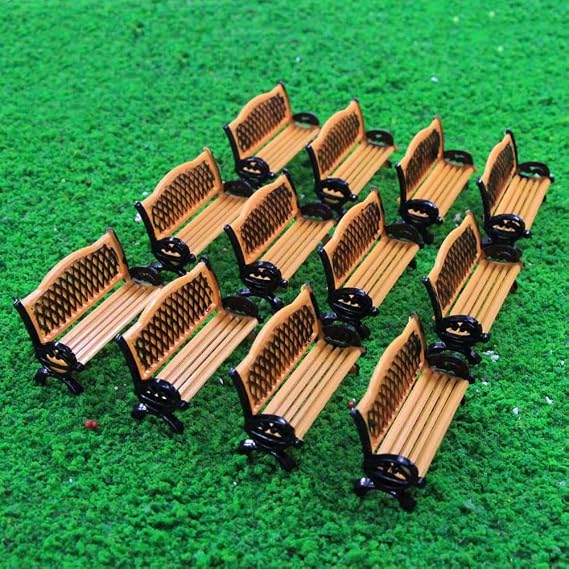 Evemodel ZY35087OB 12pcs Model Train Platform Park Street Seat Bench Chairs Settee 1:87 HO Scale