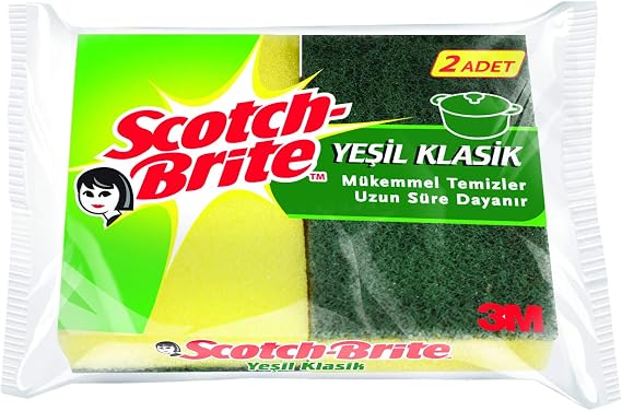 Scotch-Brite 1755948 Yeşil Klasik Bulaşık Süngeri 2'li, Normal