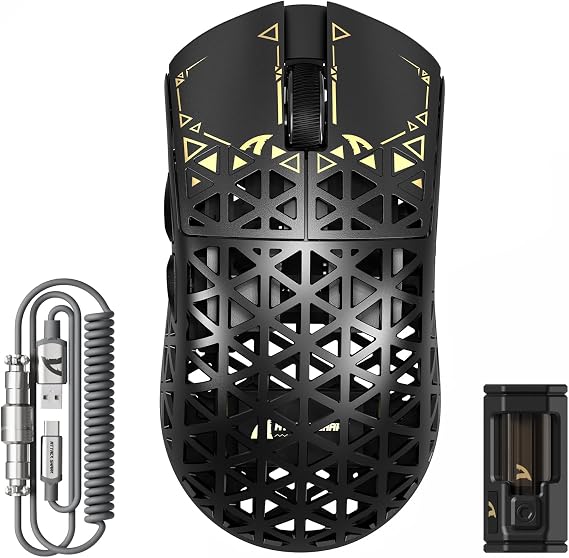 ATTACK SHARK R5 Ultra Carbonfaser Gaming-Maus 39g Superlight 8000Hz Kabellose Mouse 42000 DPI PAW3950MAX-Sensor Nordic 52840 MCU Bluetooth/2.4G/Kabelgebundene mit Spiralkabel PC/Mac Schwarz