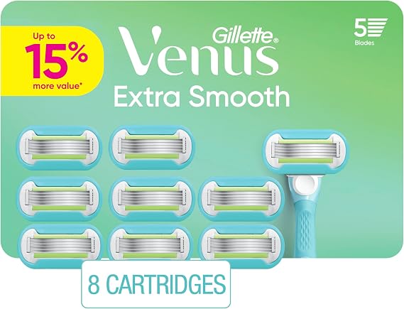 Gillette Venus Extra Smooth Women’s Razor Blades, 5-Bladed Razor Refills, 8 Count