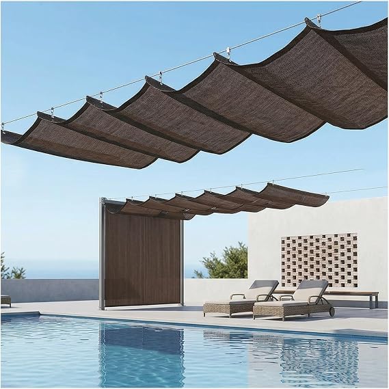 Dalgalı geri çekilebilir gölge mumu, HDPE güneşlik, UV korumalı, pergola, veranda, teras, balkon, teleskopik tente, dış mekan için dayanıklı gölge ağı, dayanıklı gölge ağı (2 x 14 m, 6,56 x 45 cm)