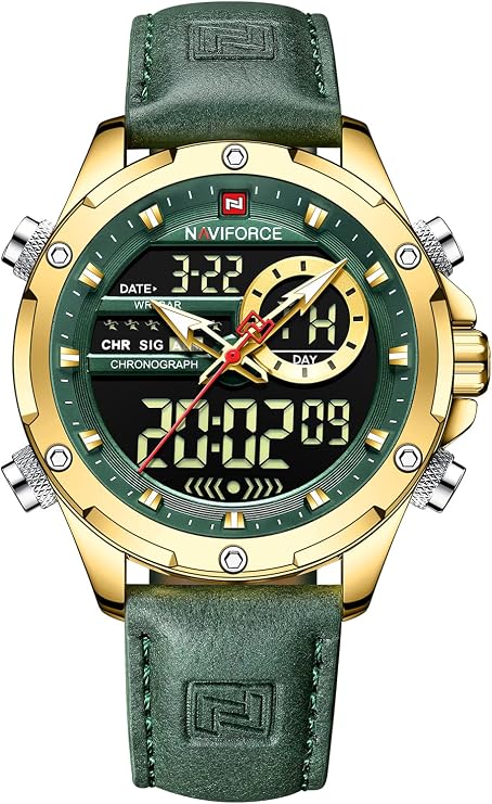 NAVIFORCE Men's Military Digital Watches Japanese Quartz Movement Analog Quartz Waterproof Watch Sport Multifunctional Leather Wristwatch