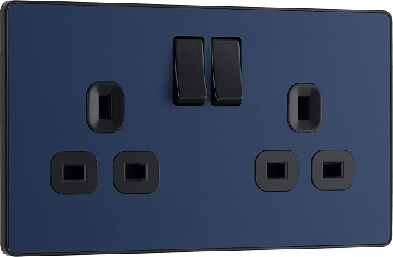 BG Electrical Double Switched Power Plug Wall Socket, Screwless, Evolve, Matt Blue, 13A, PCDDB22B