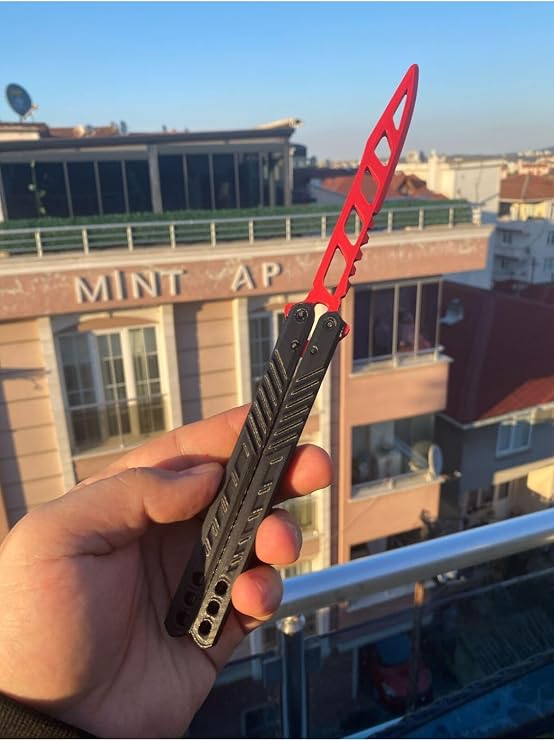 Kelebek Antrenman Bıçağı Özel Motifli Plastik Siyah Kırmızı Butterfly Knife Plastik 1 Adet, wqev32