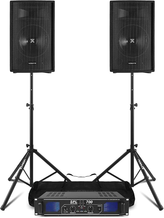 VONYX 10" Passive PA Speaker System with Amplifier, Stands & Cables – 500W DJ Event Bundle, Complete Passive Speakers Kit for DJs, Bands & Events, PA Speakers & Amp, Stands and Cables Included.