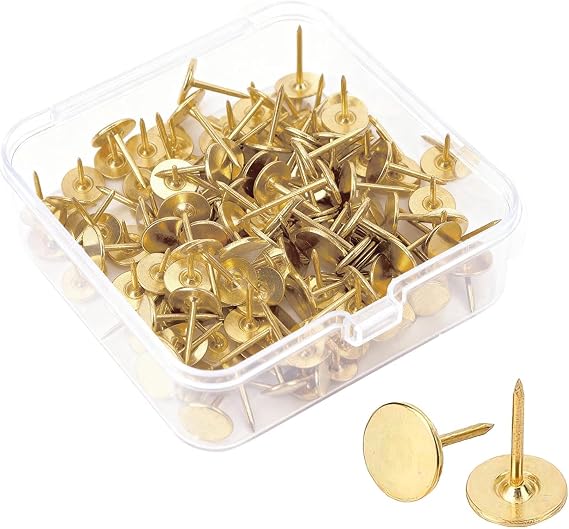100Pcs Gold Thumb Tacks, Flat Push Pins for Boards, Walls and DIY