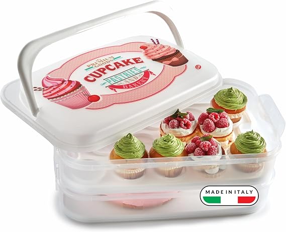 Snips Cupcake Carrier 14 L for 28 Cupcakes, 2 Trays, Made in Italy