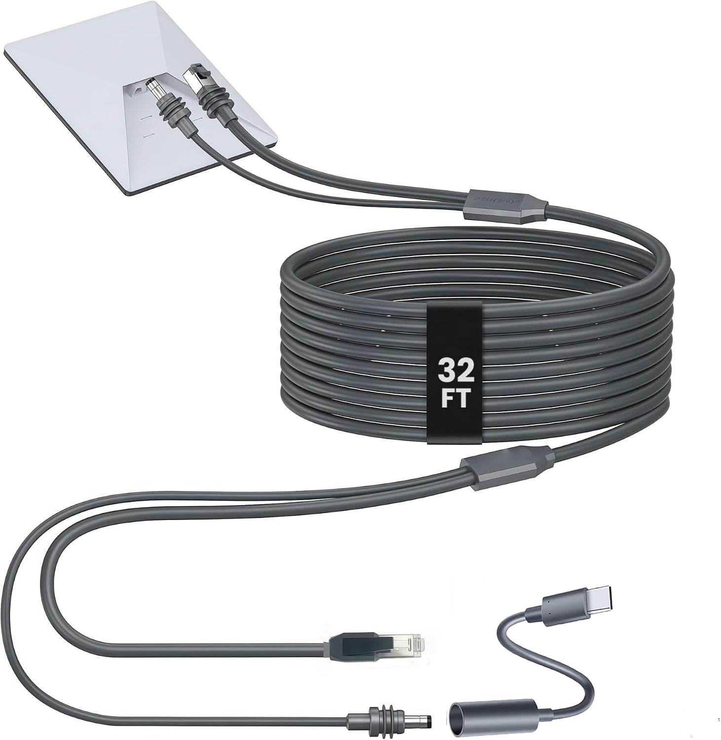 10M/32フィート 2-in-1 Starlink Mini Ethernetケーブル、内蔵DC電源 + Cat5eギガビットデータ交換コード、RVマリンキャンプ用防水アウトドアケーブル、USB-CからDCアダプター付き