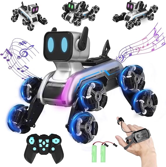 Remote Control Robot Dog Toy 2.4Ghz 8 Wheels RC Stunt Dog Car Smart Dancing Puppy with LED Eyes & Sound Walking Robot Puppy Toy for Boy