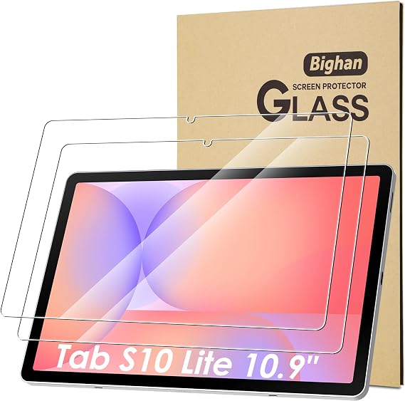 Bighan 2 Pack Screen Protector Compatible with Samsung Galaxy Tab S10 Lite/S10 FE/S9 FE/S9/S8 10.9", 9H Hardness Tempered Glass Film Clear Anti-Bubble Full Coverage foil