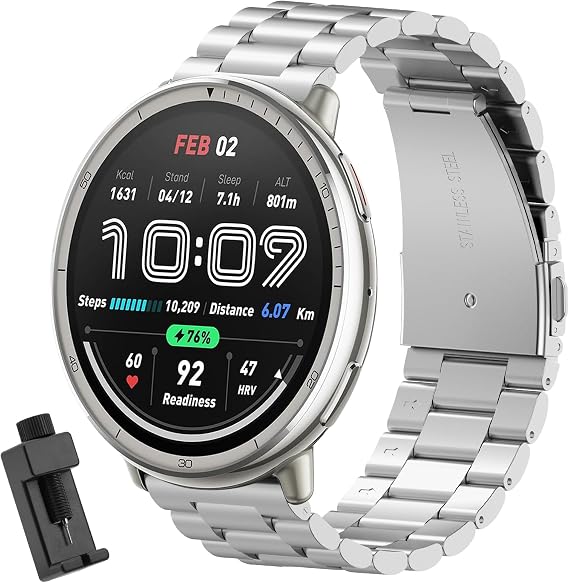 Strap Compatible with Amazfit Active 2/Active/GTS/GTS 2/Garmin Vivoactive 5, 20mm Metal Stainless Steel Replacement Bracelet for Amazfit Active 2.(No Host)