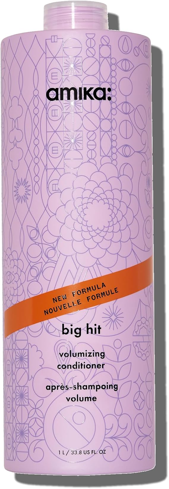 amika big hit volume conditioner - hair care for fine to medium strands - hair conditioner with caffeine + sea buckthorn - helps boost volume + adds weightless moisture (1000 ml)