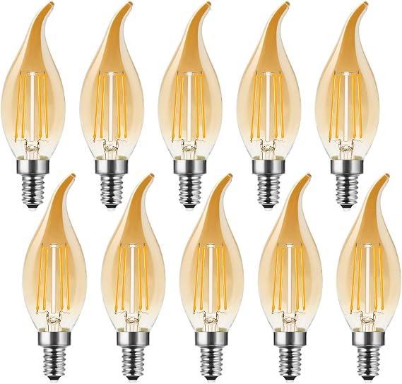 E14 LED Light Bulb,E14 Candle LED Bulb,Dimmable LED Bulbs,Vintage Small Edison Screw Bulb,2700K Warm White,Retro Candle Light Bulbs for Chandeliers,4W Replaces 35 Watt,Amber,Pack of 10