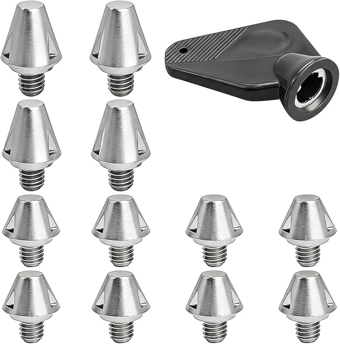 M6 Thread Football Boot Studs Set Compatible adidas - 4x14mm + 8x10mm Aluminium Screw-in Studs for Soft Ground (SG) Rugby & Football Boots（with Spanner） Silver