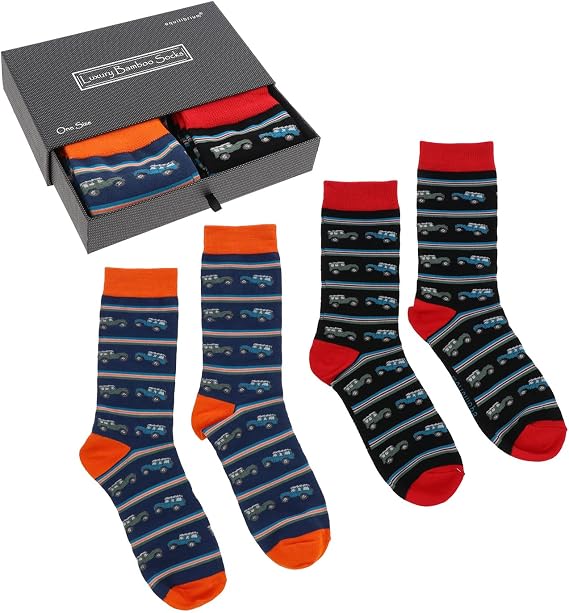 equilibrium Men’s Bamboo Socks Gift Box Landrover – Luxury Soft Bamboo Men’s Socks 4x4 Off-Road Land Rover Pattern Gift Set Comfortable Breathable Outdoor Motoring Socks