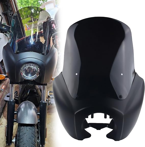 Black 38cm Front Headlight Trim Windscreen Club Style Compatible with Harley Softail Street Bob FXBB Standard FXST 2018-2024