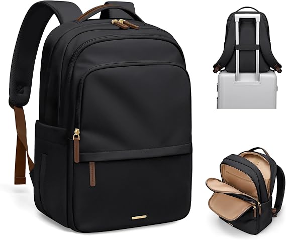 GOLF SUPAGS Multifunctional Laptop Backpack for Work Travel Leisure Water-Resistant Multiple Compartments Business Backpack for Women Fits 15.6 Inch Notebook (Black)