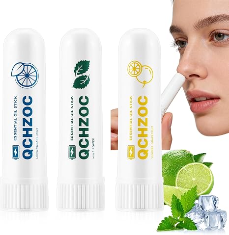 3pcs Nasal Stick TragbareNaseninhalator StiftMinze-Aromatherapie-NaseninhalatorErfrischend & Belebend [ZitroneTraubenMinze] für unterwegs Büro & Reisen
