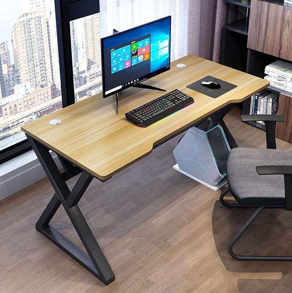 Bestier I Shaped Gaming Desk Computer X Table Gamer Workstation with Large Mouse Pad for Heavy Duty Metal and Wood Office Yellow 1-L