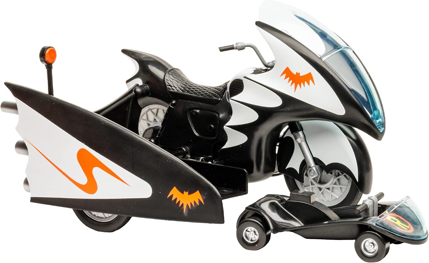 McFarlane Toys, DC Multiverse, DC Retro Batman Batcycle Vehicle Action Figure with Side Car, Collectible DC Retro 1960's TV Figure – Ages 12