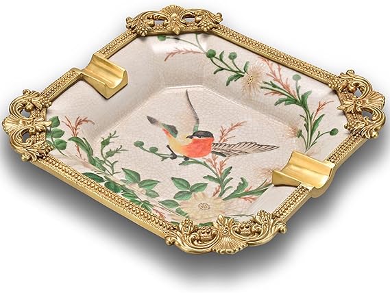 ashtray, Retro Classical High-end Square Ceramic Ash Holder for Smokers, Exquisite Handmade Smoking Tray