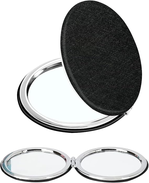 Compact Mirror, Makeup Mirror, Black Elegant Travel CosmeticMirror, Double Sided Mirror, Portable FoldingMirror, Magnifying Handheld Small Mirrorfor Women Girls Pocket, Purse or Wallet