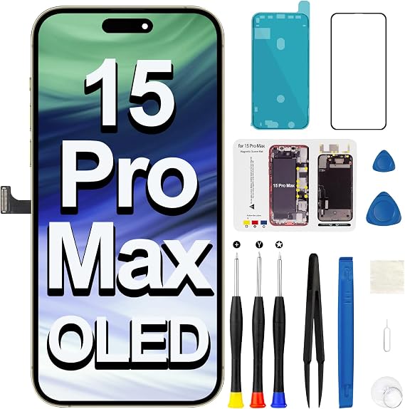 OLED iPhone 15 Pro Max スクリーン 交換用 3D タッチ フルHD LCDではありません フロントスクリーンディスプレイ デジタイザー アセンブリ 修復ツール付き モデル A2849 A3105 A3106 A3108 6.7インチ