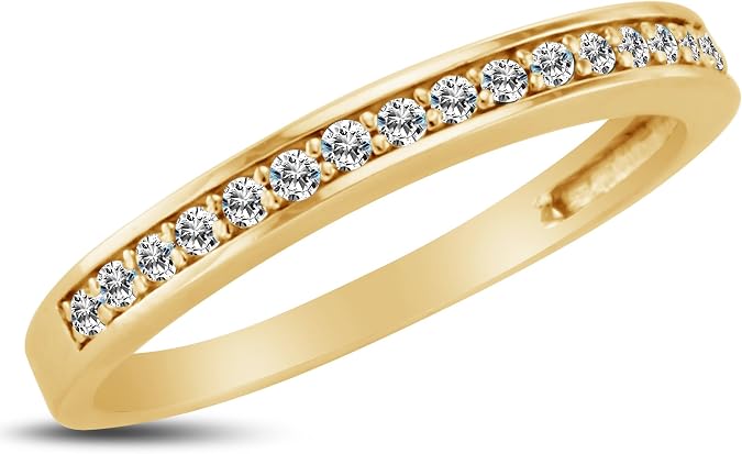 2mm Solid 14k White OR Yellow Gold Round Cut Channel Set Highest Quality CZ Cubic Zirconia Classic Traditional Womens Ladies Wedding Band Ring (1/4 cttw.)