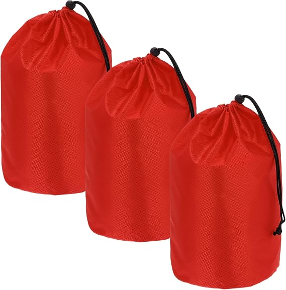 Drawstring Bag with Toggle, Cinch Sack and Ditty Pouch Durable Portable Outdoor Ditty Bag 17x32cm & 3Pcs & Red - Fitting for (Sports/Backpacking/Camping/Traveling)
