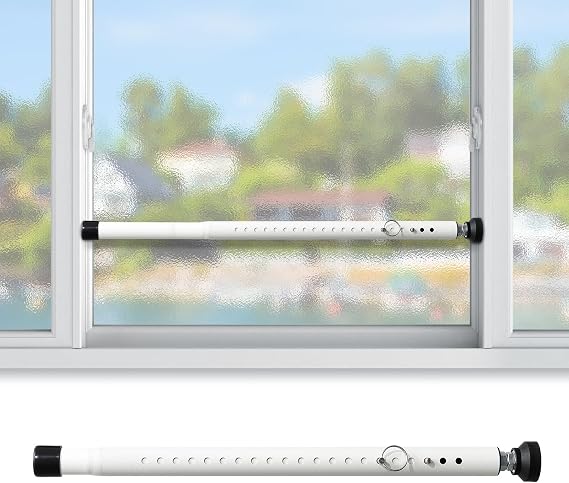 Window Security Bar Adjustable Inside Sliding Glass Door, Lock, Metal Stopper for Patio House, Burglar Prevention, Child Safety, Vertical, White 1 pc